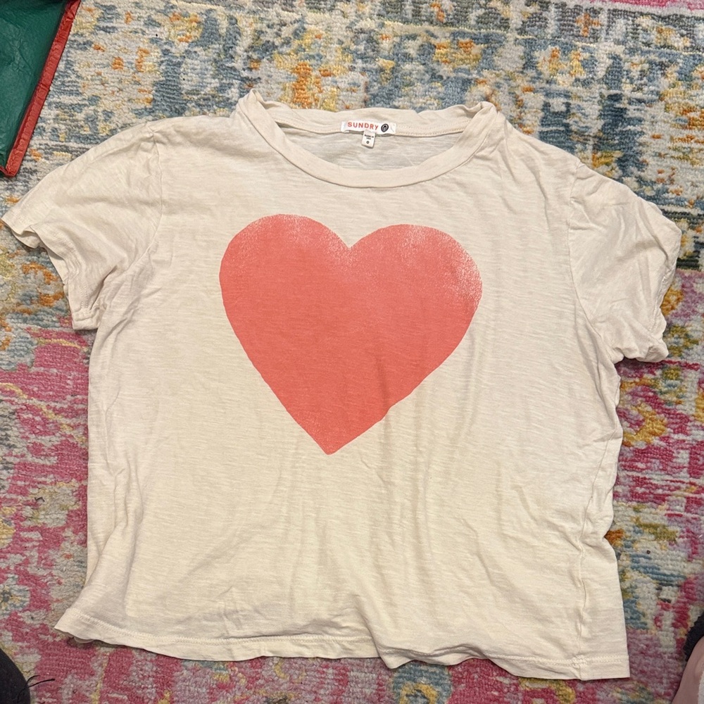 Sundry White T-Shirt with Red Heart Graphic